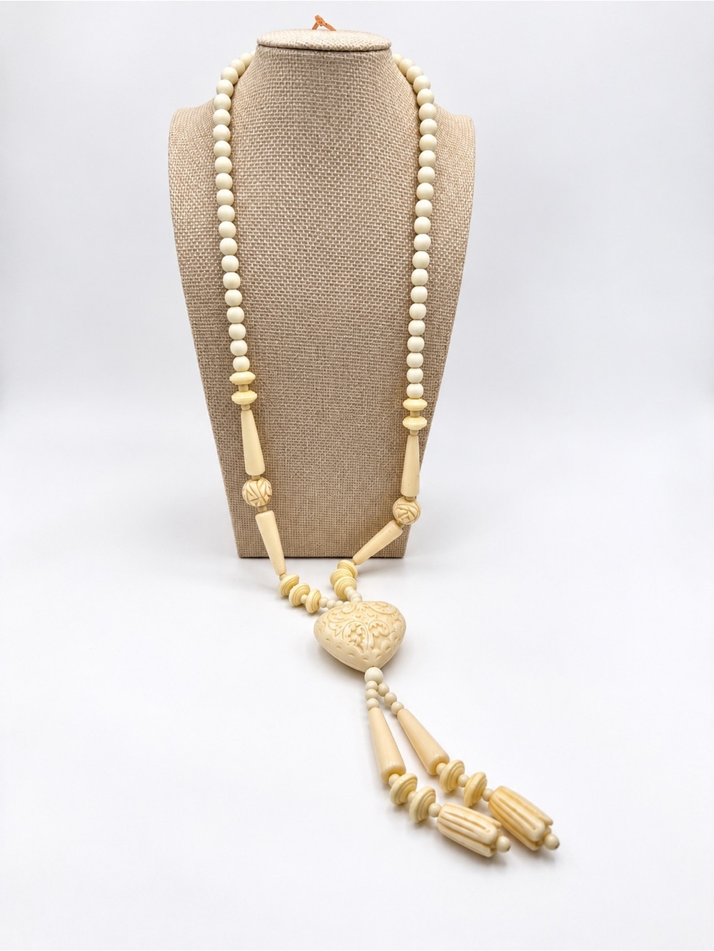 Handcrafted Cream Heart Pendant Beaded Necklace - Women Jewelry